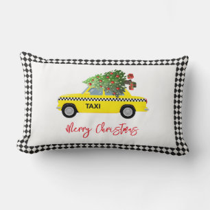 Gult Taxi Cab God jul Träd Helgdag City Lumbarkudde