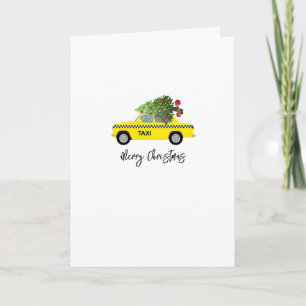 Gult Taxi Cab God jul Träd NAMN Helgdag Kort