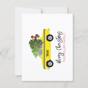 Gult Taxi Cab God jul Träd NAMN Helgdag Vykort