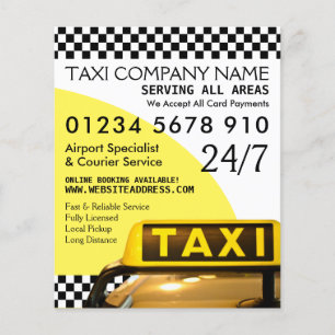Gult Taxi Cab-signatur med Prisare listannonsering Flygblad