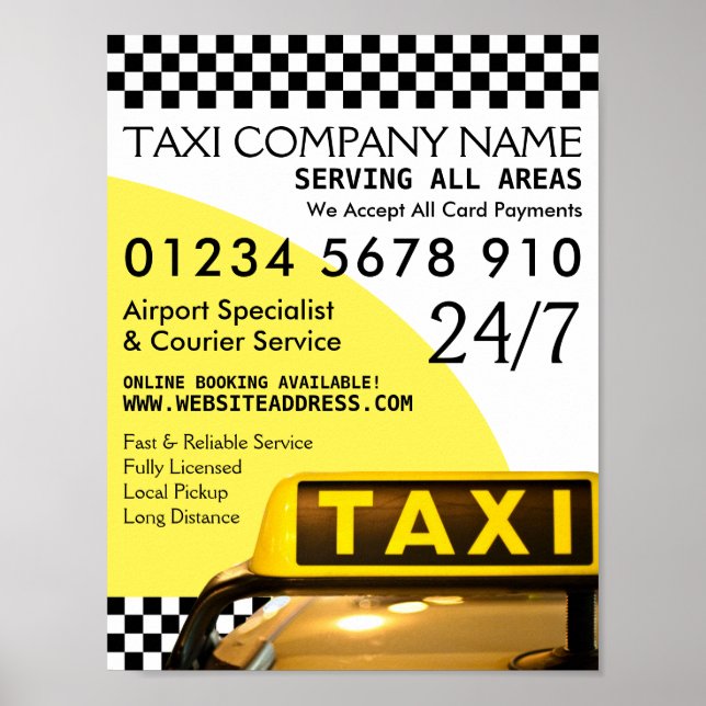 Gult Taxi Cab-signaturreklam Poster (Framsidan)