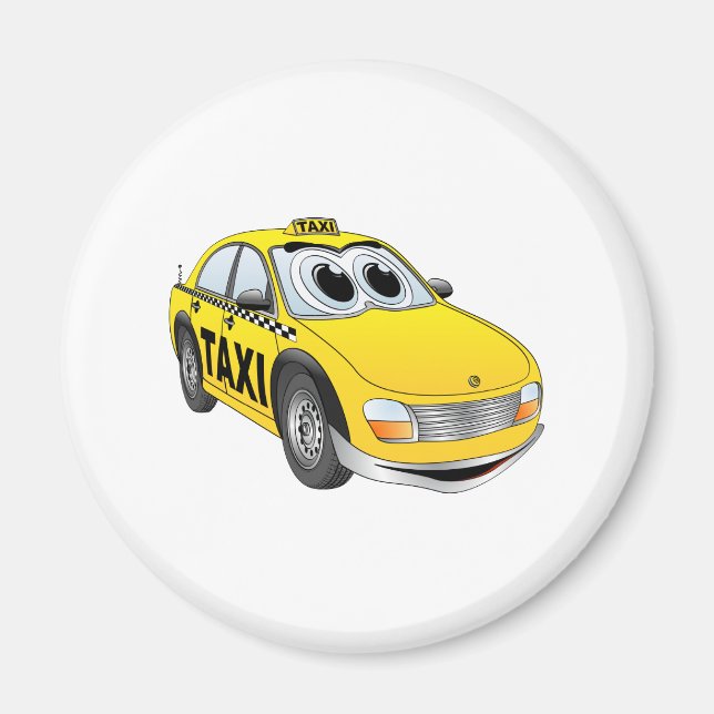 Gult Taxi Cab Tecknad Magnet (Framsidan)