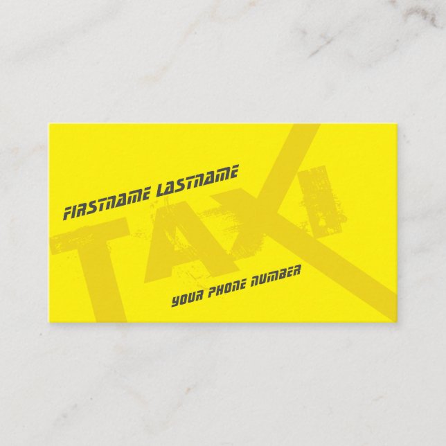 Gult TAXI för professionell taxi-förarhytten Visitkort (Framsida)