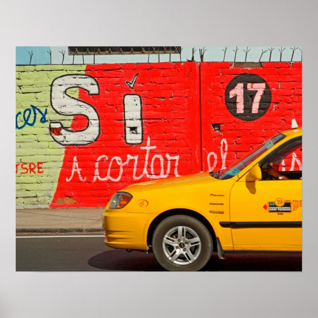 Gult taxi & graffiti, Ecuador Poster (Framsidan)