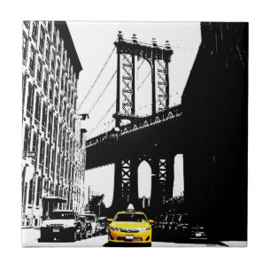 Gult Taxi New York City Ny c Brooklyn Bridge Kakelplatta
