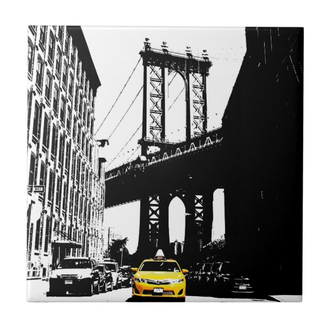 Gult Taxi New York City Ny c Brooklyn Bridge Kakelplatta (Framsidan)