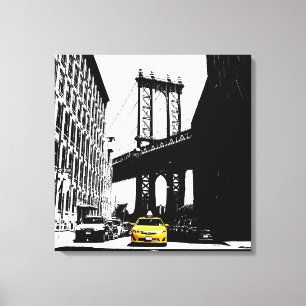 Gult Taxi New York City Nyc Brooklyn Bridge Canvastryck