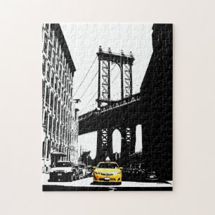 Gult Taxi New York City Nyc Brooklyn Bridge Pussel