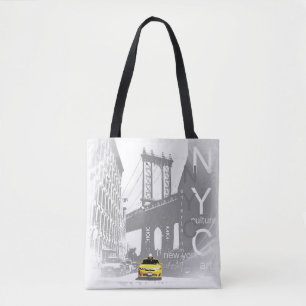 Gult Taxi New York City Nyc Brooklyn Bridge Tygkasse