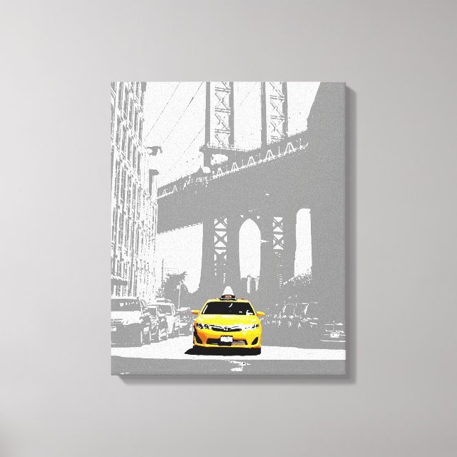 Gult Taxi Nyc New York City Brooklyn Bridge Canvastryck (Framsida)
