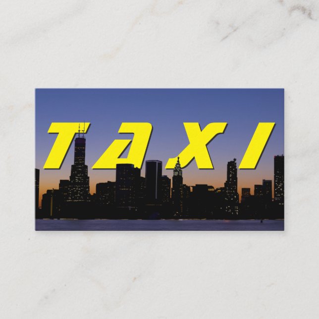 Gult TAXI stadskylt för chaufförer i taxi Visitkort (Framsida)