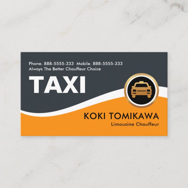 Gult Taxi Wave Driving Cab Visitkort (Framsida)