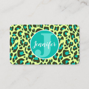Gult Teal Leopard Skriv ut Rockabilly Mönster Cut Visitkort