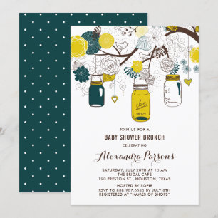 Gult & Teal Mason Burk Blommigt Baby Shower Brunch Inbjudningar