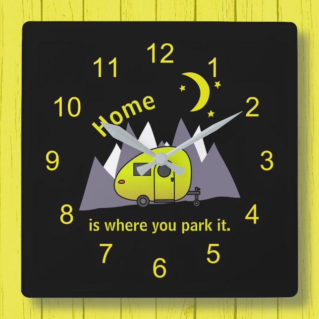 Gult TearDrop Camper Acrylic Wall Clock Fyrkantig Klocka (Skapare uppladdad)