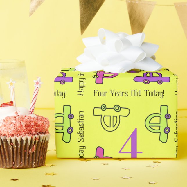 Gult Tecknad Cars Fjärde födelsedag Presentpapper (Födelsedagsfest)