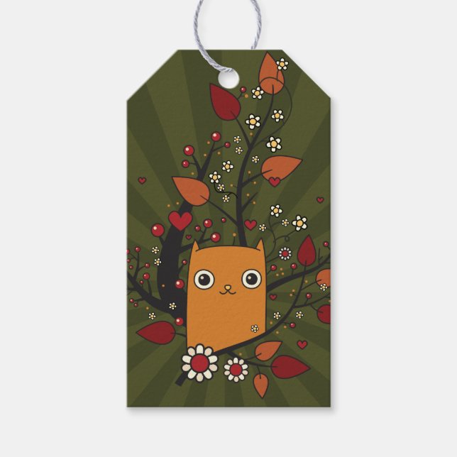 Gult Tecknad Kattunge Kärlek Presentetikett (Framsidan)