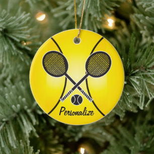 Gult Tennis Boll Anpassa Julgransprydnad Keramik