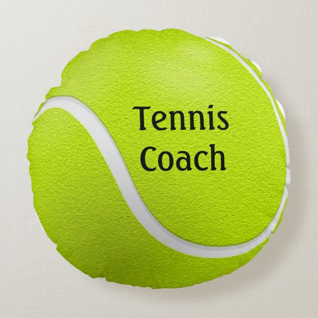 Gult Tennis Boll Coach Namn Rund Kudde (Framsidan)