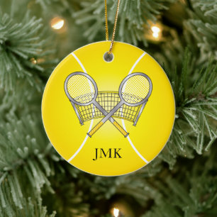 Gult Tennis Boll DIY Namn Julgransprydnad Keramik
