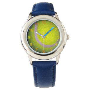 Gult Tennis Boll, Kids Leather Watch Armbandsur