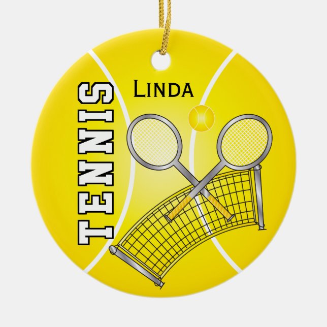 Gult Tennis Boll och Net Julgransprydnad Keramik (Framsidan)