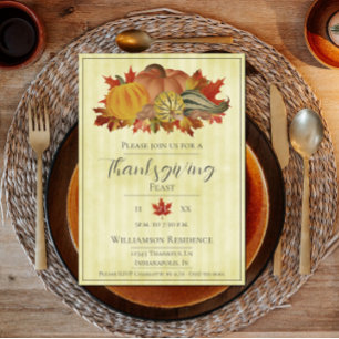 Gult Thanksgiving Pumpkins and Squash Dinner Inbjudningar