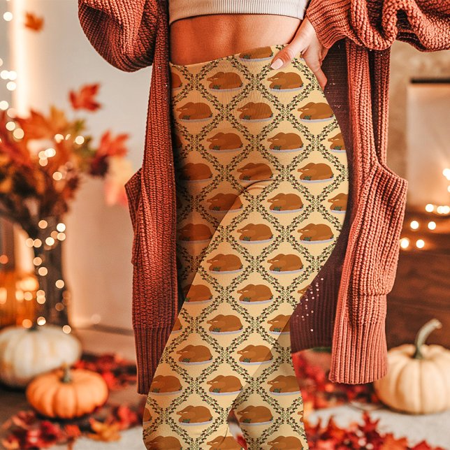 Gult Thanksgiving Turkiet Helgdag Mönster Leggings (Skapare uppladdad)