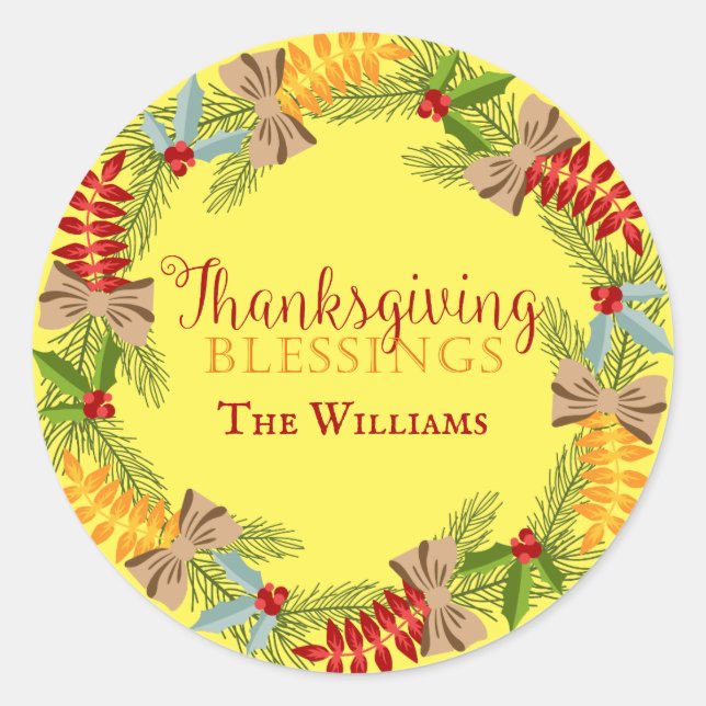 Gult Thanksgiving Utandning Runt Klistermärke (Framsida)