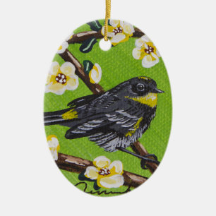 Gult Throat Warbler ~ Vår Julgransprydnad Keramik
