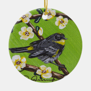 Gult Throat Warbler ~ Vår Julgransprydnad Keramik