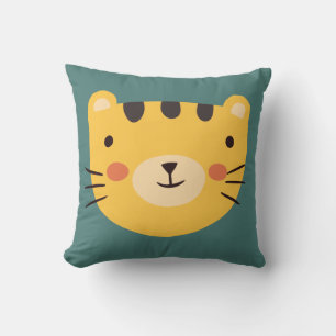 Gult Tiger Ansikte Pillow Cute Animal Nursery Kudde