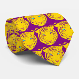 Gult Tiger Head Lila Accents on Lila Necktie Slips