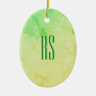 Gult till Grönt Ombre Glitter Monogram Julgransprydnad Keramik