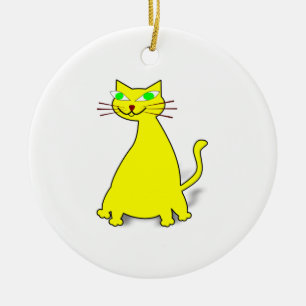 Gult Tjock Katt Julgransprydnad Keramik