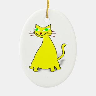 Gult Tjock Katt Julgransprydnad Keramik