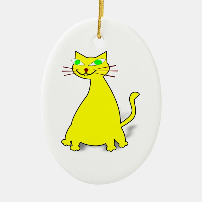 Gult Tjock Katt Julgransprydnad Keramik (Framsidan)