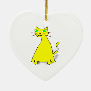 Gult Tjock Katt Julgransprydnad Keramik