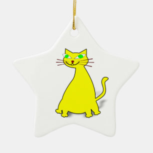 Gult Tjock Katt Julgransprydnad Keramik