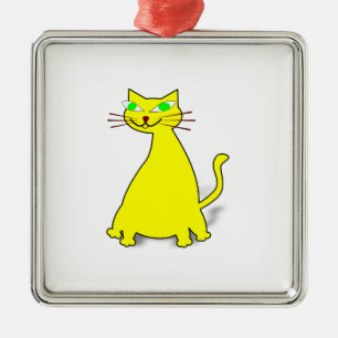 Gult Tjock Katt Julgransprydnad Metall