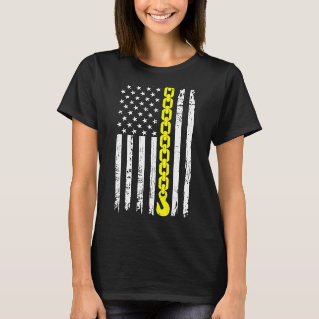 Gult Tow Krok Chain Flagga America USA Tow Lastbil T Shirt (Framsida)