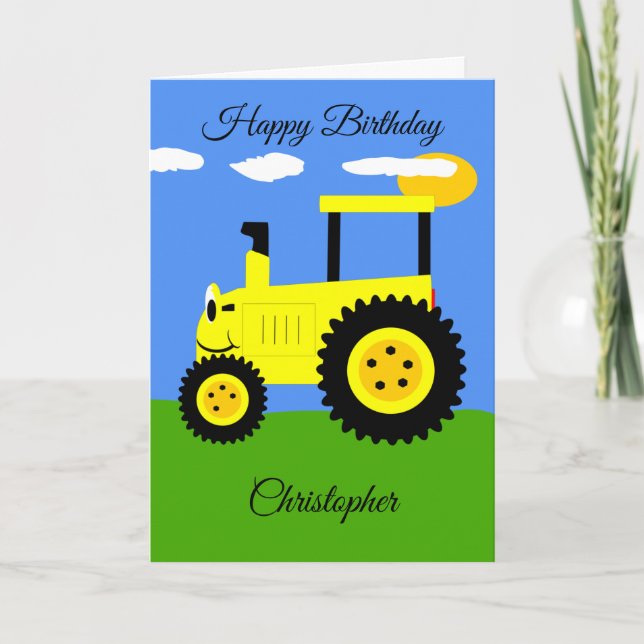 Gult Tractor Birthday Card Kort (Framsida)