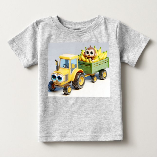 Gult Tractor with Monkey and Bananas T Shirt (Framsida)