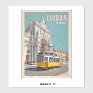 Gult Tram, Augusta Street Arch. Lissabon, Portugal Klistermärken