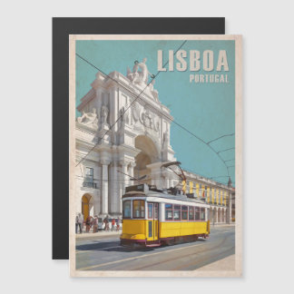 Gult Tram, Augusta Street Arch. Lissabon, Portugal Magnetisk Inbjudningskort