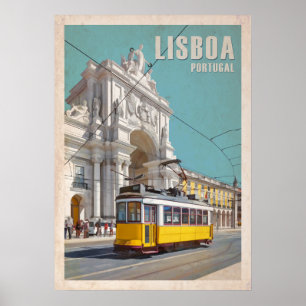 Gult Tram, Augusta Street Arch. Lissabon, Portugal Poster