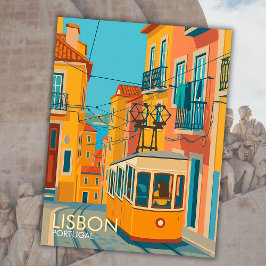 Gult Tram Lissabon Portugal Travel Art Europa Vykort