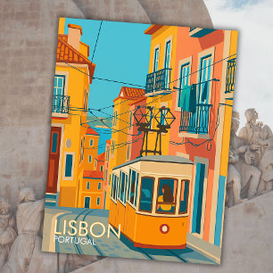 Gult Tram Lissabon Portugal Travel Art Europa Vykort