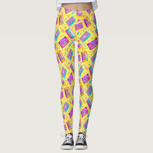 Gult Trendig 80 med Neon Cassette Tape Music Leggings