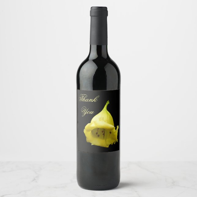 Gult Tropical Blommar Vinflaska Etikett (Framsida)